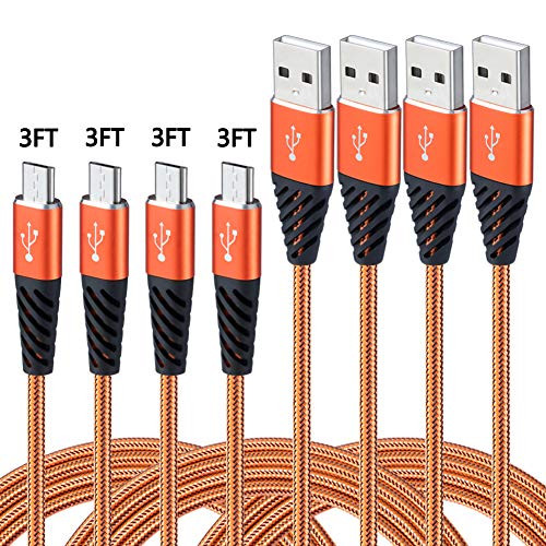 Teyssor Micro USB Cable 3FT 4-Pack Long Android Charger Cable Nylon Braided Cell Phone Charger Android Fast Charging Cord Compatible with Samsung Galaxy S6 S7 Edge J7,LG,HTC,Motorola,Sony,Xbox,Orange