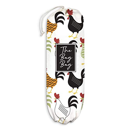 Funky Chicken Plastic Bag Holder Farmhouse Rooster Pattern Grocery Shopping Bags Carrier Storage Organizer Dispenser Home Decor Gift for Housewarming Extra Large(23" x 9")