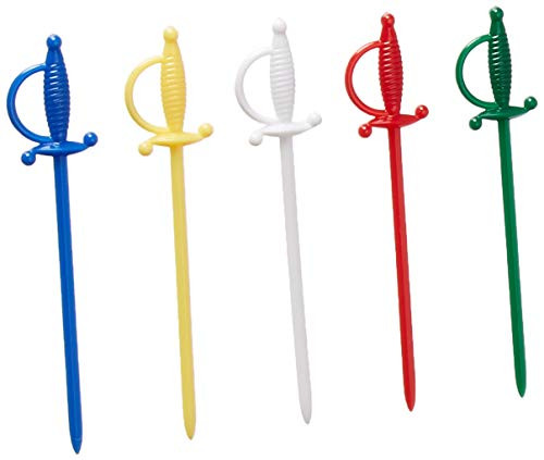 Chef Craft 21080-2PK Pack of 60 Cocktail Sword Spears, Plastic, Assorted Colors, 3" Long, Silver