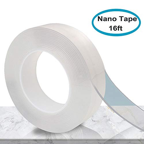 SHARPALIN NanoTape Washable Adhesive Tape 16.5Ft, Reusable Adhesive Silicone Tape, Reusable Traceless, Stick to Glass, Metal, Kitchen Cabinets or Tile Nano Tape(5M)