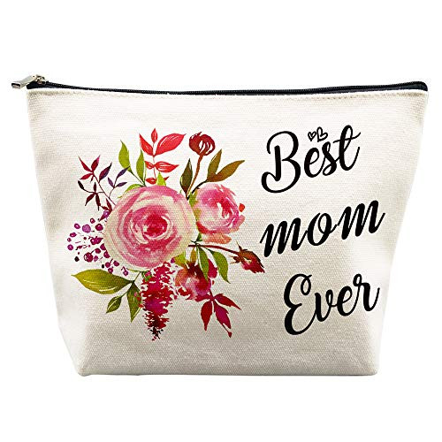 Mothers Day Gifts for Mom Birthday Gifts for Mom Funny Best Mom Ever Makeup Bag Mom Christmas Gifts from Daughter Son Purse Bag Tote Bag for Wife, Mother In Law, Step Mom, Any Mom, New Mom, Mom to be