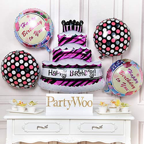 PartyWoo Happy Birthday Balloons, 5 pcs 40 Inch Happy Birthday Mylar Balloons, Happy Birthday Foil Balloons for Birthday Decorations