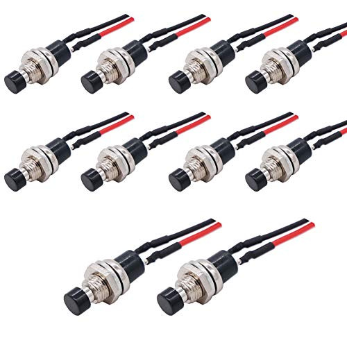 Twidec/10Pcs 1A 250V AC 2 Pins SPST Black Normal Open Mini Momentary Push Button Switch with Pre-soldered Wires PBS-110-XBK