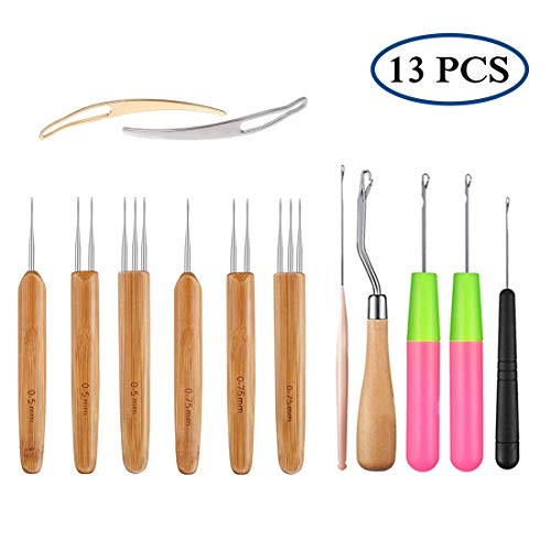 DANIVE Dreadlock Crochet Hooks - Dreadlocks Tool Set, Latch Hook Crochet Needle Set for Braid Hair, Carpet Making and Other Craft (13Pcs)