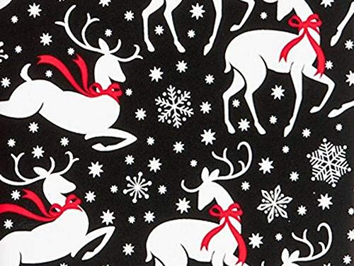 Snowflakes and Reindeer Red Black Holiday Gift Wrap Paper - 15 Foot Roll