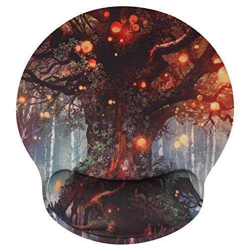 Imegny Wrist Rest Mouse Pad, Memory Foam Ergonomic Gaming Mouse Mat with Lycra Cloth + Nonslip Rubber Base for Office Gaming Laptop Computer Use (tree09)