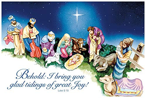 Christmas Boxed Greeting Card Multi-Pack Set (4x6) by Fravessi | 16 Cards + 17 Envelopes | Religious Nativity Scene Design | Blue, Purple