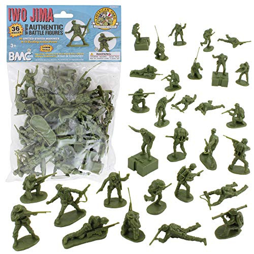 BMC WW2 Iwo Jima US Marines Plastic Army Men - 36 American Soldier Figures BMC WW2 Iwo Jima US Marines Plastic Army Men - 36 American Soldier Figures