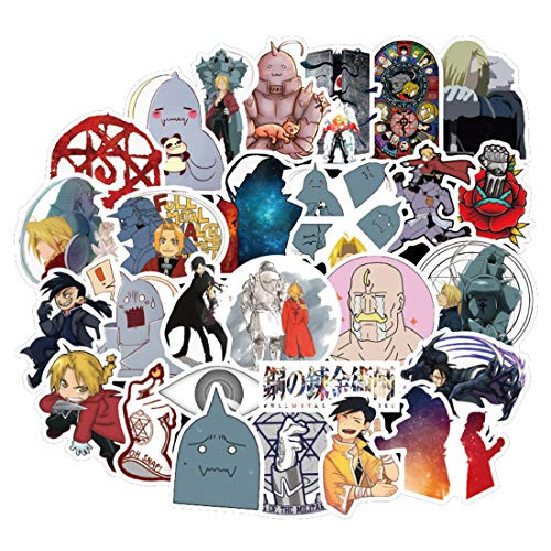 50Pcs Cartoon Anime Fullmetal Alchemist Stickers for Water Bottle Cup Laptop Guitar Car Motorcycle Bike Skateboard Luggage Box Vinyl Waterproof Graffiti Patches JKT
