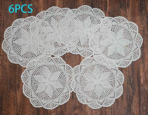 TOSEEY 6PCS 11" Round Crochet Lace Doily 100% Cotton Handmade, Beige