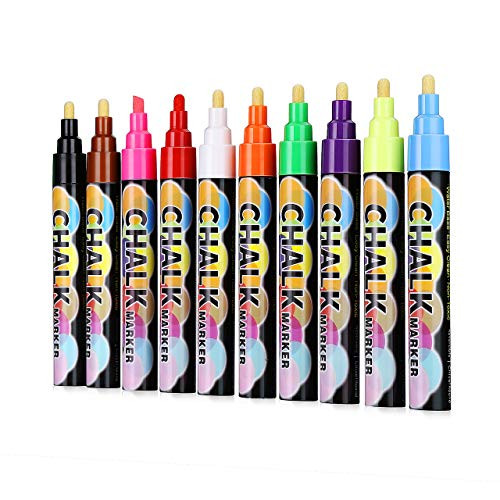 Bold Color Dry Erase Marker Pens Liquid Chalk Markers for Blackboards Chalk Markers for Chalkboards Signs, Windows, Blackboard, Glass - 6mm Reversible Tip (10 Colour)