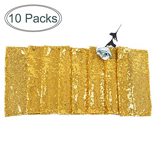 JYFLZQ 10-Pack Gold Table Runner 14"x80" Sequin Glitter Table Runners Party Decor Sparkly Runner for Table Gold Sequin Table Linens Rectangle Runner Wedding Birthday Supplies