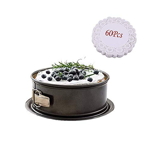 7 Inch Springform Pan Leakproof Cheesecake Pan with Removable Bottom and 60 Pcs Lace Parchment Paper Cake Pan