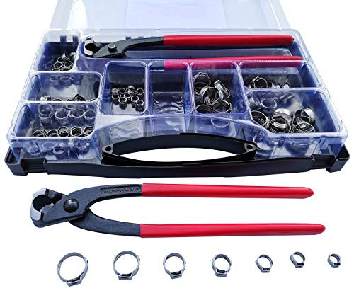 Leberna 80 Pcs 304 Stainless Steel Stepless Single Ear 7-21mm Hose Clamps with Pincers Crimper Tool Kit | Securing Pipe Hoses Automotive | Cinch Rings Pinch Clamp, Crimp Clamp Assortment PEX Crimping Leberna 80 Pcs 304 Stainless Steel Stepless Single Ear 7-21mm Hose Clamps with Pincers Crimper Tool Kit | Securing Pipe Hoses Automotive | Cinch Rings Pinch Clamp, Crimp Clamp Assortment PEX Crimping