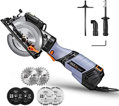 6.2A TACKLIFE Premium Mini Circular Saw with 6 Variable Speed, 6 Blades(5" & 4-1/2"), Unique Metal Handle, Pure Copper Motor, Laser Guide, 10Feet Cord- TCS115E