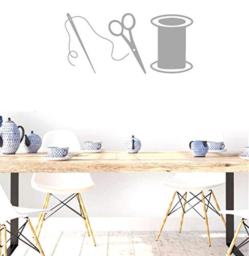 BIBITIME Needle Thread Scissors Wall Decals Tailor's Shop Dress Cloth Sewing Store Window Sign Vinyl Sticker Home Art PVC Murals for Living Room Women Bedroom Decor (Grey, 11.81" x 23.62")
