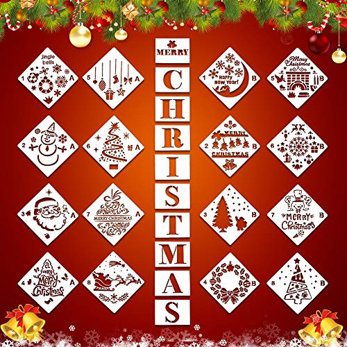 26Pcs Merry Christmas Stencils, Reusable Large Vertical Christmas Letter Porch Sign Stencils,Christmas Painting Stencils for Wood Sign