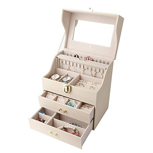 Clina Jewelry Storage Box, Desktop Jewelry Drawer Organizer Box Faux Leather Watches Storage Display Holder Jewelry Organizer Vintage Case for Girls Women Necklaces Earrings Rings Watch Storage