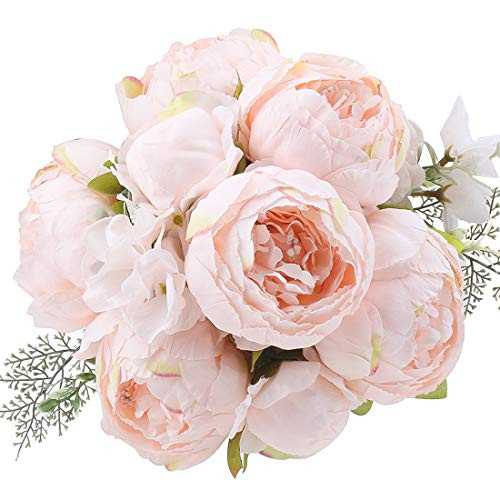 Flojery Silk Peony Bouquet Vintage Artificial Peonies Flower for Home Wedding Party Decor (1pcs, Peach Pink)