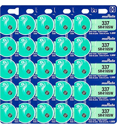 Murata 337 SR416SW Battery 1.55V Silver Oxide Watch Button Cell - Replaces Sony 337 (25 Batteries)