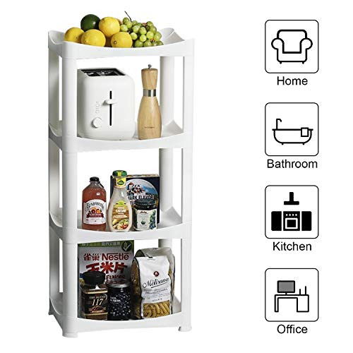 Bathroom Shelf Storage Shelving Unit,Laundry Plastic Storage Organizer Rack,Stackable Utility 4 Tier Kitchen Organizer Shelves,White