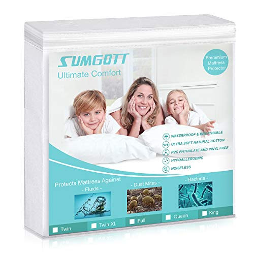 SUMGOTT Premium Waterproof Mattress Protector Hypoallergenic Cotton Terry Mattress Pad Cover Ultra Soft Breathable & Noiseless, Bed Bug & Dust Mite Proof, Fitted 14"-18" Deep Pocket (Twin XL) SUMGOTT Premium Waterproof Mattress Protector Hypoallergenic Cotton Terry Mattress Pad Cover Ultra Soft Breathable & Noiseless, Bed Bug & Dust Mite Proof, Fitted 14"-18" Deep Pocket (Twin XL)