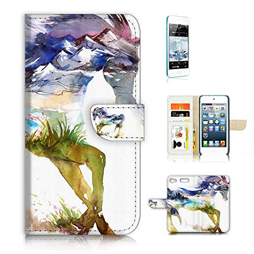 (for iPod Touch 5, 6, 7) Flip Wallet Case Cover & Screen Protector Bundle - A20275 Abstract Horse