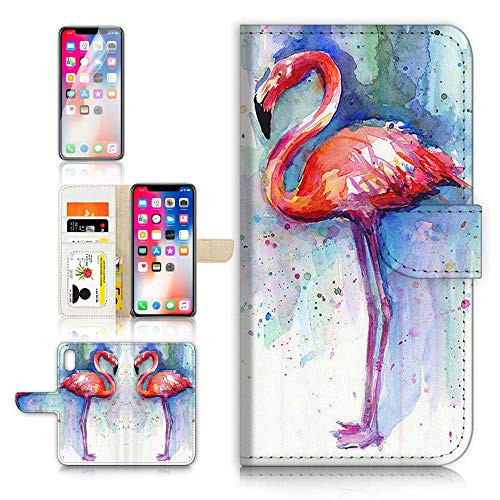 for iPhone Xs, iPhone X, Designed Flip Wallet Phone Case Cover, A21758 Art Paint Flamingo 21758