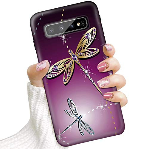 for Samsung S10+, Galaxy S10 Plus, Protective Art Design Soft Back Case Phone Cover, IMD IMD0067 Purple Dragonfly 0067