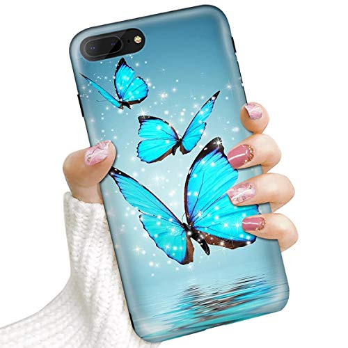 for iPhone 8 Plus, iPhone 7 Plus, Protective Art Design Soft Back Case Phone Cover, IMD IMD0008 Blue Butterfly 0008