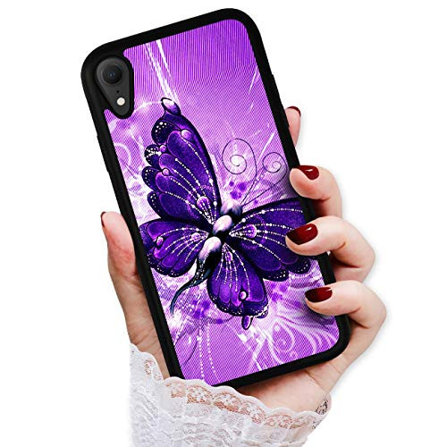 for iPhone XR, Art Design Soft Back Case Phone Cover, HOT12122 Purple Butterfly
