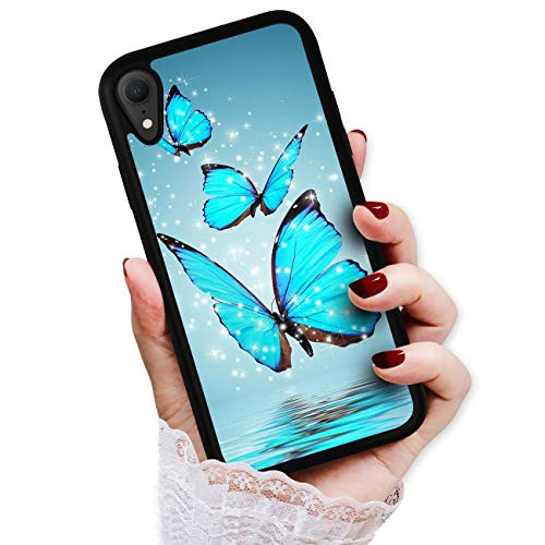 for iPhone XR, Art Design Soft Back Case Phone Cover, HOT12285 Blue Butterfly