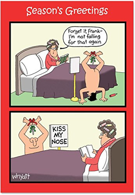 Kiss Nose Mistletoe - Naughty, Funny Christmas Greeting Card with Envelope (4.63 x 6.75 Inch) - Adult Humor Happy Holidays Note Card for Wife, Women - Sexy, Romantic Xmas Stationery for Adults 5715