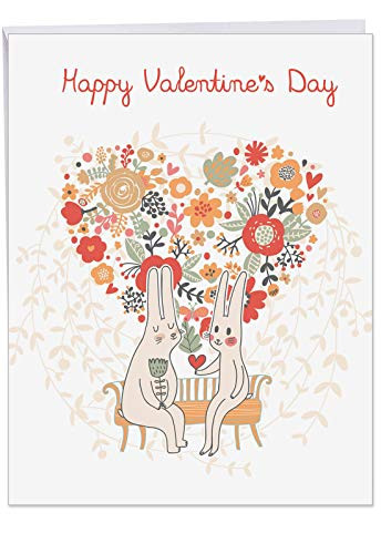 NobleWorks, Jumbo Happy Valentines Day Greeting Card (8.5 x 11 Inch) - Big Valentine's Card - Bunny Love J3476VDG