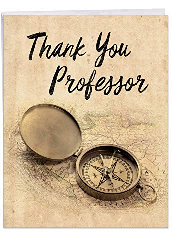 NobleWorks, Compass Professor - Vintage Teacher Thank You Card with Envelope (8.5 x 11 Inch) - Professor Appreciation Notecard J6256TTG
