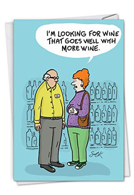 NobleWorks, More Wine - Funny Birthday Card for Women (with Envelope) - Cartoon Notecard for Mom, Ladies - Alcohol Bday Congrats C7309BDG NobleWorks, More Wine - Funny Birthday Card for Women (with Envelope) - Cartoon Notecard for Mom, Ladies - Alcohol Bday Congrats C7309BDG