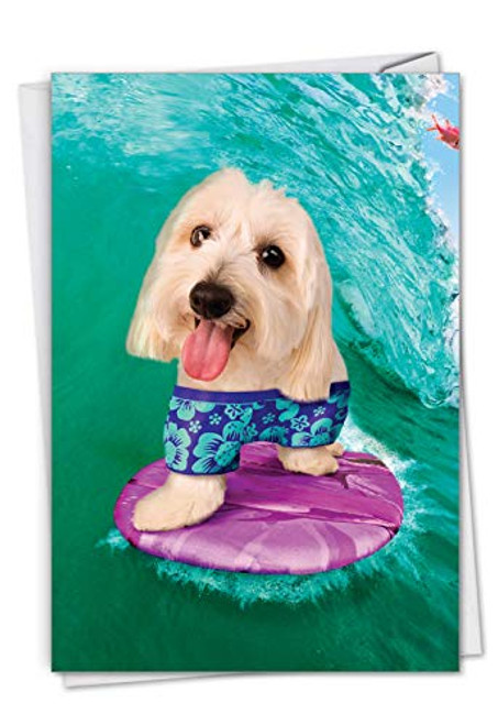 NobleWorks, Dog Surfer - Happy Birthday Greeting Card with Envelope - Fun Pet Animal Notecard, Cute Dog Surfs Ocean Waves C3206BDG NobleWorks, Dog Surfer - Happy Birthday Greeting Card with Envelope - Fun Pet Animal Notecard, Cute Dog Surfs Ocean Waves C3206BDG