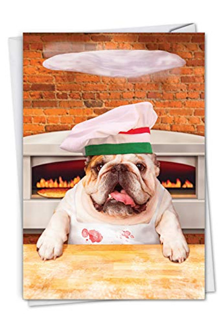NobleWorks, Pizza Dog - Funny Card for Birthdays - Cute Pet Bulldog, Animal Baker and Cooking Card C3208BDG NobleWorks, Pizza Dog - Funny Card for Birthdays - Cute Pet Bulldog, Animal Baker and Cooking Card C3208BDG