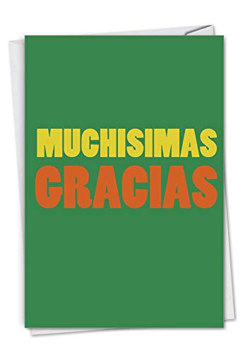 NobleWorks, Big Muchas Gracias - Colorful Spanish Thank You Card - Gratitude and Appreciation Messsage C3242TYG-SL