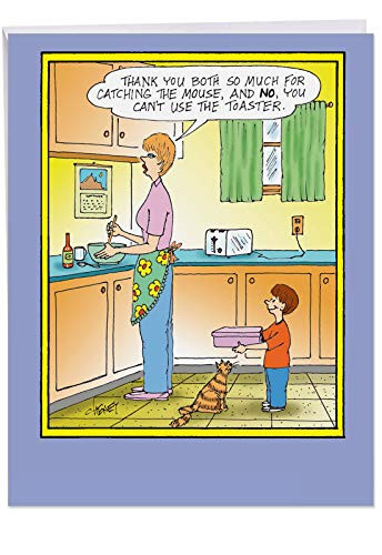 Catch the Mouse - Funny Mothers Day Greeting Card with Envelope (Large 8.5 x 11 Inch) - Big, Naughty Happy Mothers Day Animal Notecard - Gratitude Stationery Card for Mom J0026