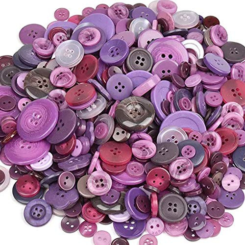 TangTanger 600+ Pcs Assorted Size Resin Buttons 2 and 4 Holes Round Craft for Sewing DIY Crafts Children's Manual Button Painting (Purple)