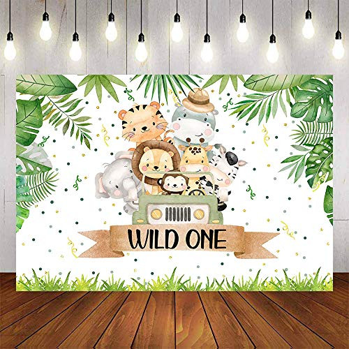 Avezano Wild One Backdrop 7x5ft 1st Birthday Safari Party Decoration Drive by First Birthday Photo Booth Background Jungle Animals Theme Dessert Table Banner