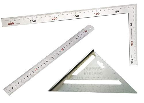 Liyafy 7 Inch Aluminum Alloy Triangle Carpenter's Square+Right Angle Ruler 30cm+90 Degree Square Angle Metric Ruler 15cm Measuring Ruler Angle Protractor Tool