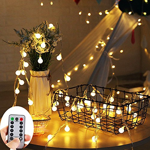 ZOUTOG Outdoor String Lights, 33ft/10m 100 LED Bulb Warm White Battery Operated String Lights with Remote Controller, Decorative Timer Globe Fairy Light for Christmas/Wedding/Party Indoor and Outdoor