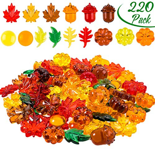 Whaline 220 Pcs Acrylic Fall Decorations, Mini Fall Leaves Pumpkin Marbles Pine Cones Autumn Table Scatter Vase Filler for Fall, Autumn and Thanksgiving Decor, Preschool Counting