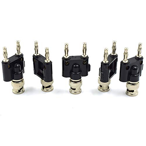 Hxchen 5Pcs BNC Male to 4mm Dual Banana Male Plug Jack Pitch 19mm Binding Posts RF Coaxial Adapter BNC to Banana Coax Jack Connector