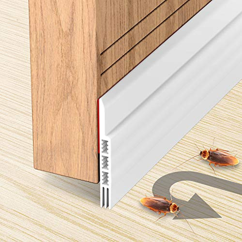 Holikme Door Draft Stopper Under Door Draft Blocker Insulator Door Sweep Weather Stripping Noise Stopper Prevent Bugs Strong Adhesive White 39" Length