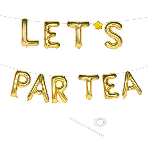 Let's Par Tea Balloons, Tea for Two Banner, Bachelorette Bridal Shower Engagement Teapot Teacups High Tea Theme Party Supplies Decorations,16inch