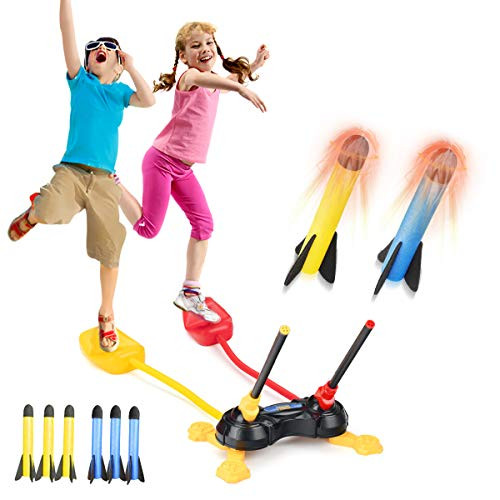 SHAWE Rocket Launcher Toy, Outdoor Jump Dueling Launcher Rockets for Kids with 2 Launchers and 6 Colorful Foam Rockets, Air Rocket Great for Summer Activities Games Party Boys Girls Age 3 4 5 6 7 8 SHAWE Rocket Launcher Toy, Outdoor Jump Dueling Launcher Rockets for Kids with 2 Launchers and 6 Colorful Foam Rockets, Air Rocket Great for Summer Activities Games Party Boys Girls Age 3 4 5 6 7 8
