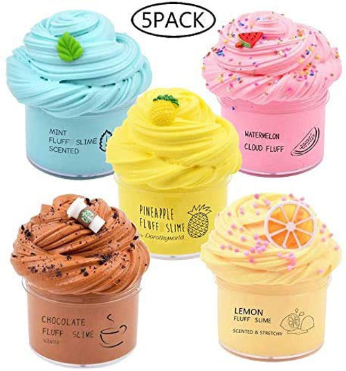 EASYCITY 5Pack Pack Butter Slime with Pineapple Slime, Watermelon Slime, Latte Slime, Lemon Slime, Mint Slime Super Soft and Non-Sticky DIY Sludge Toy for Kids